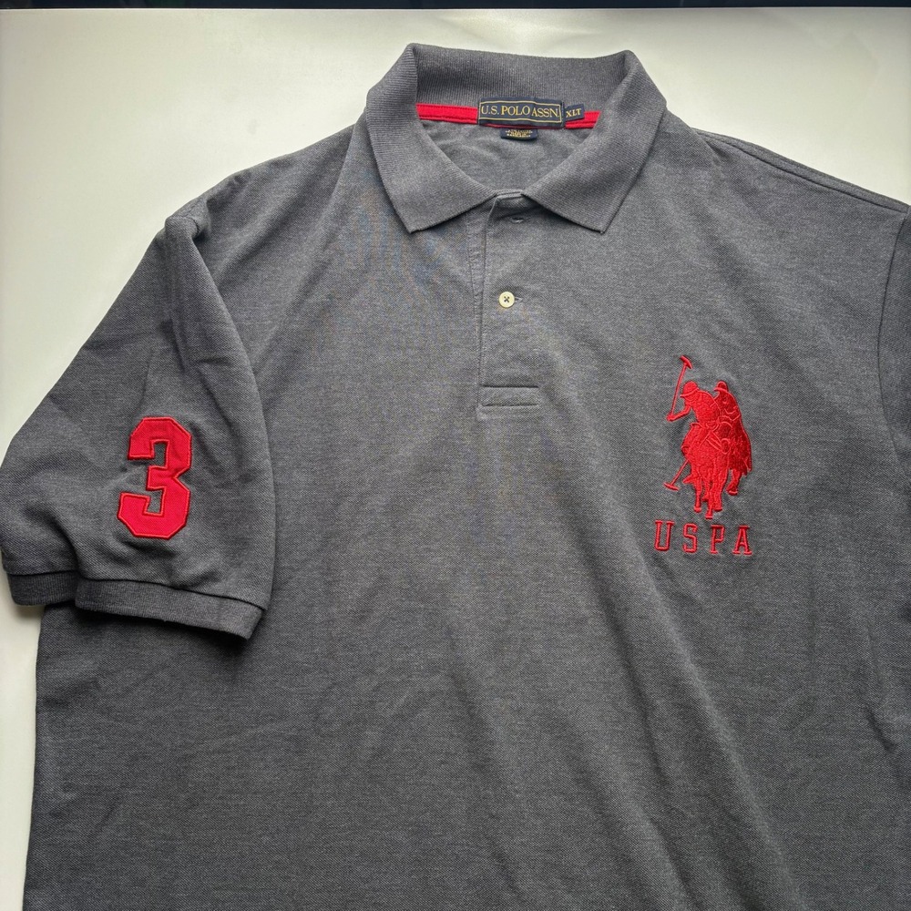 US Polo Assn Men's XLT Dark Gray Short Sleeve Polo Shirt Big Tall XLT Red Logo